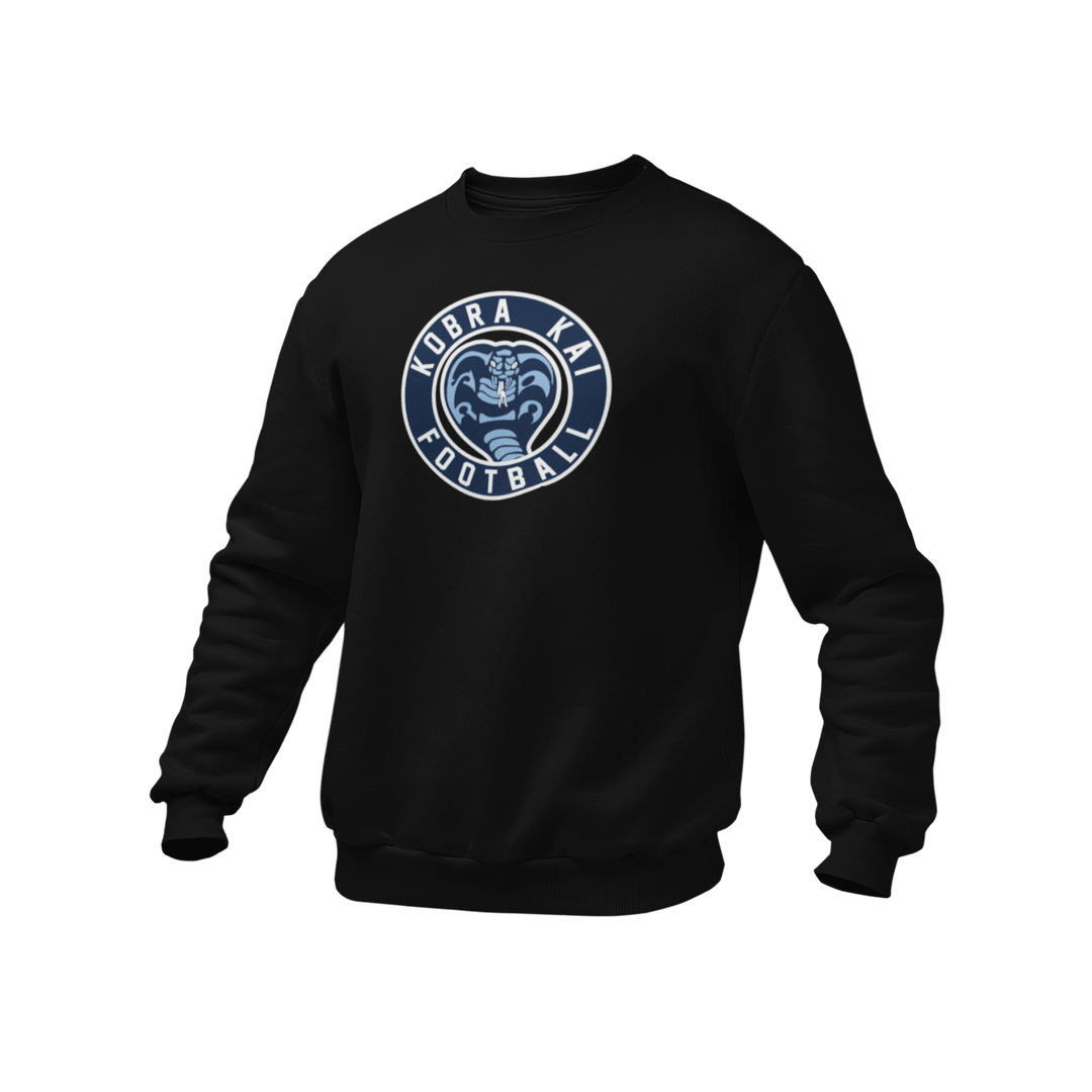 A black crewneck sweatshirt featuring a circular &